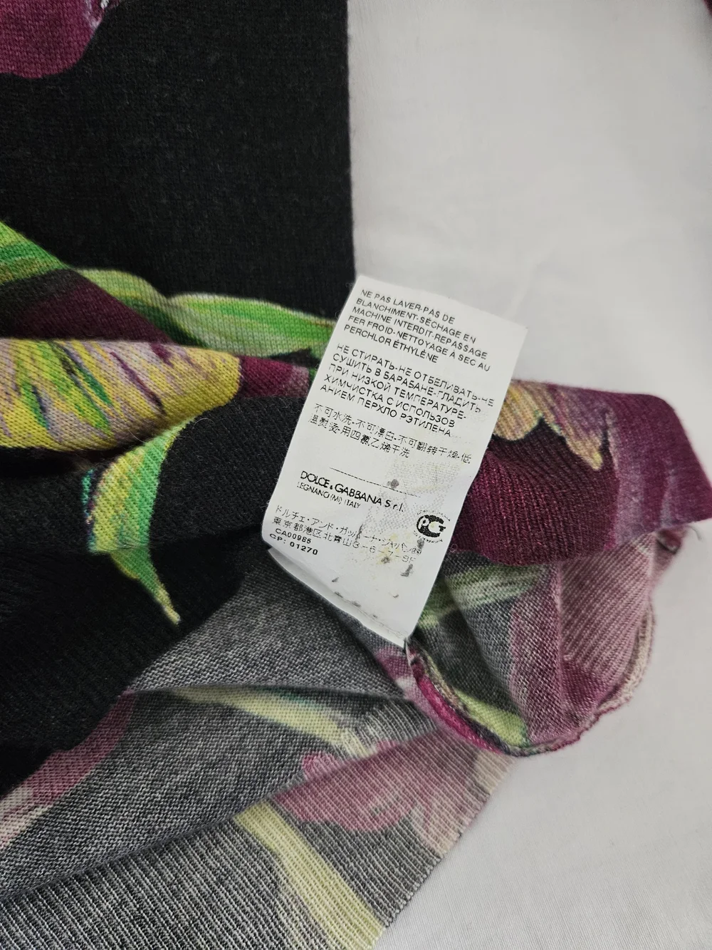 Dolce & Gabbana Black V-Neck Floral Long-Sleeve Top - Purple Tulip Print Silk